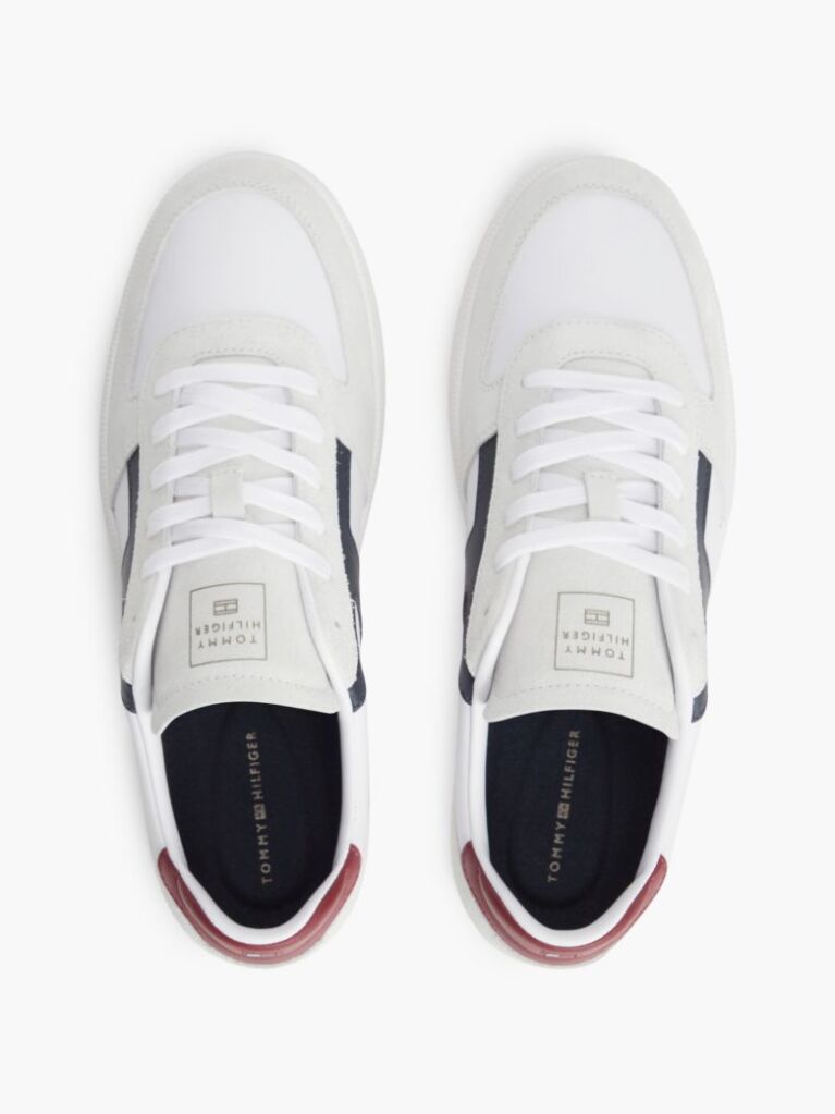 White Leather Mixed Texture Sneakers  Men