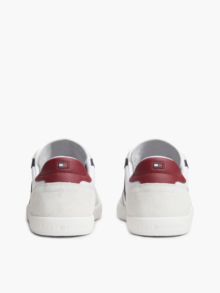White Leather Mixed Texture Sneakers  Men