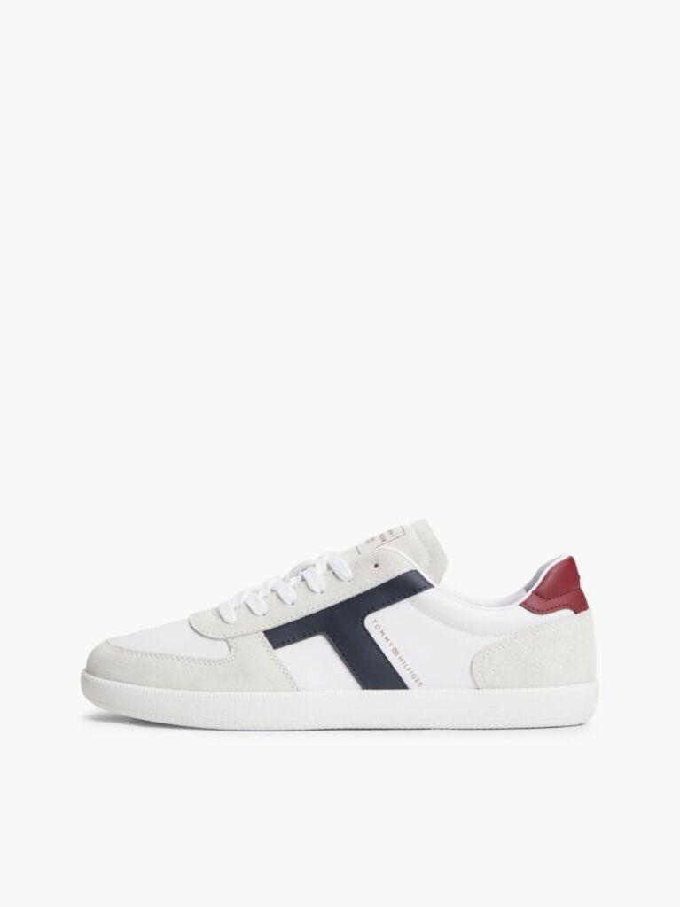 White Leather Mixed Texture Sneakers  Men