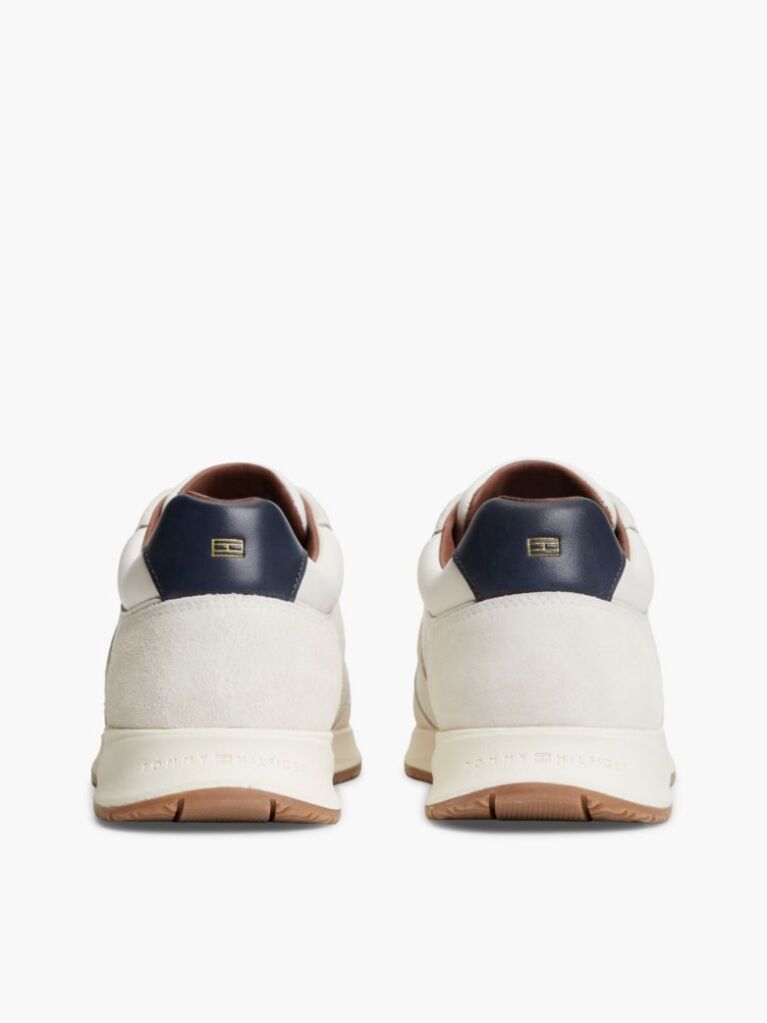 Beige Leather Mixed Texture Sneakers  Men