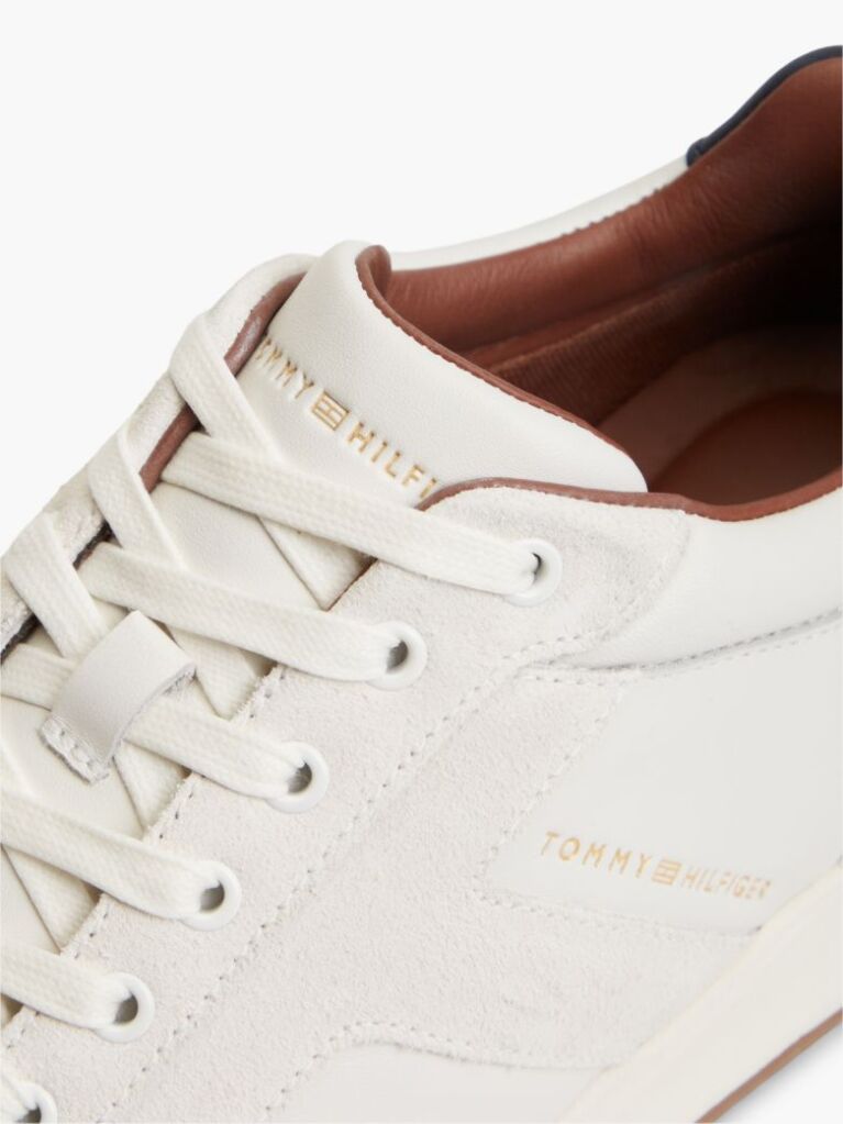 Beige Leather Mixed Texture Sneakers  Men