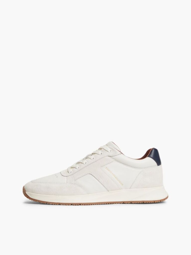 Beige Leather Mixed Texture Sneakers  Men