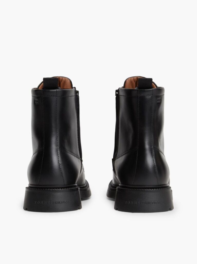 Black Leather Cleat Zip-Up Mid Boots  Men