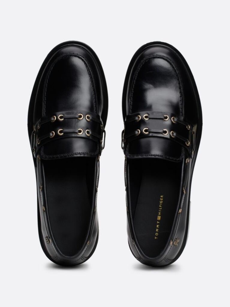 Μαύρο Δερμάτινα Loafers Με Block Τακούνι Και Λεπτομέρεια Με Οπές  Γυναίκες