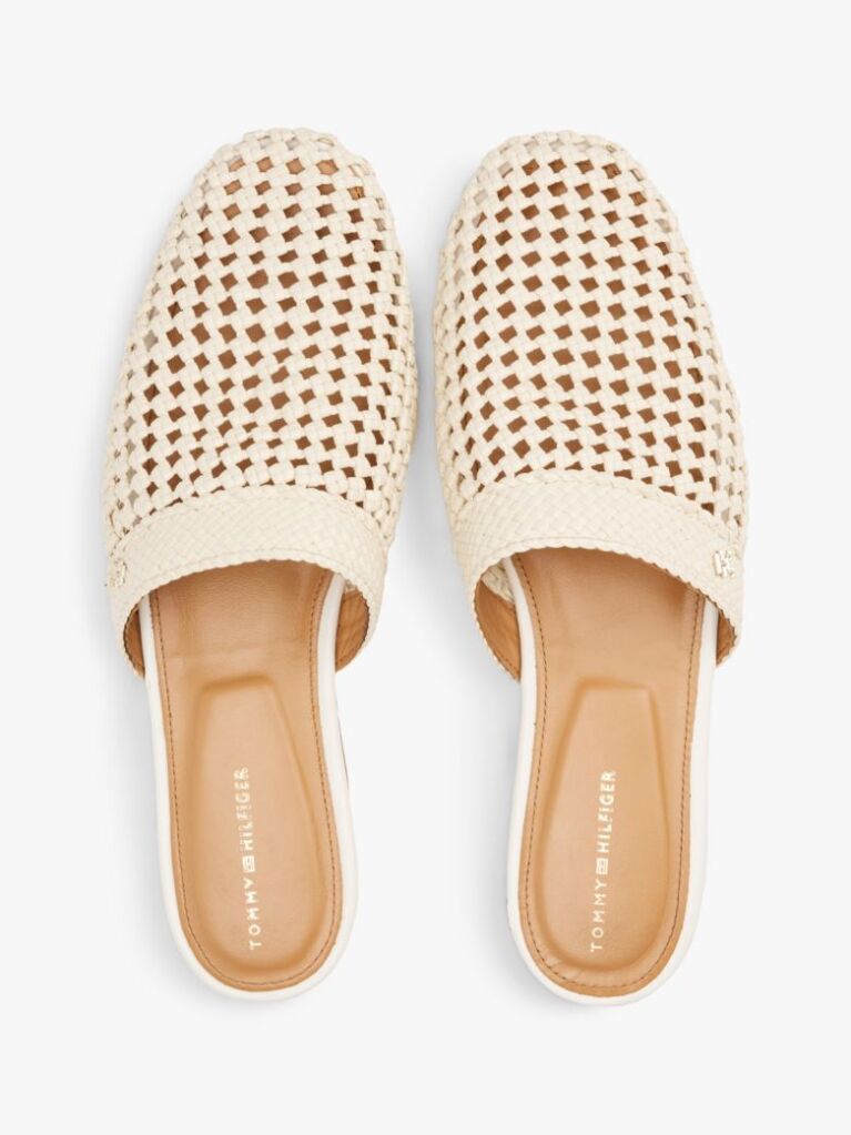 Beige Crochet TH Monogram Plaque Mules  Women
