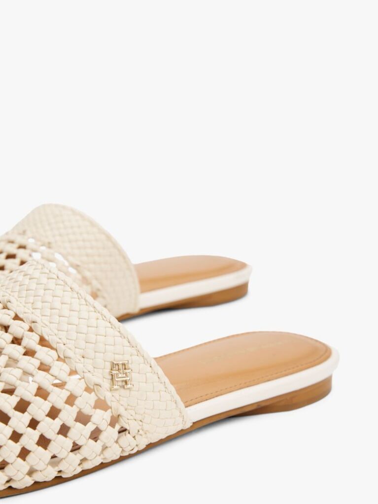 Beige Crochet TH Monogram Plaque Mules  Women
