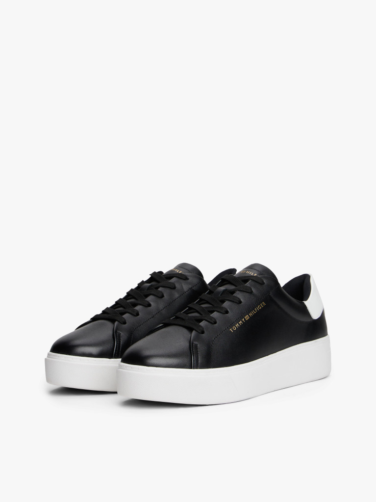 Μαύρο Δερμάτινα Sneakers Με Πλατφόρμα  Γυναίκες