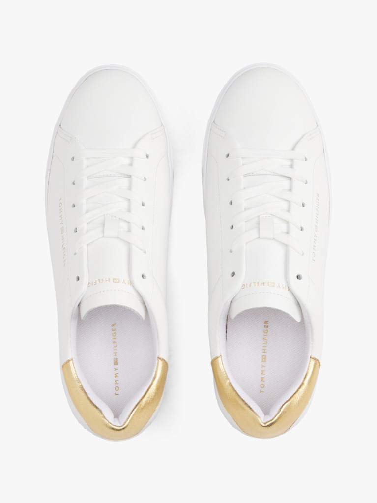 White Leather Metallic Platform Court Trainers  Women