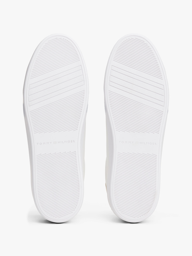 White Leather Metallic Platform Court Trainers  Women