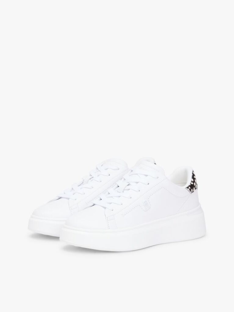 Άσπρο Δερμάτινα Sneakers Με Πλατφόρμα Και Λεοπάρ Λεπτομέρεια  Γυναίκες