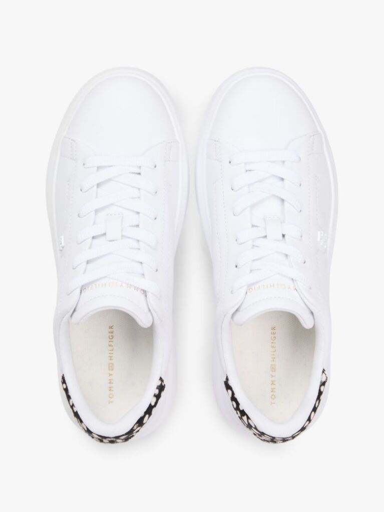 Άσπρο Δερμάτινα Sneakers Με Πλατφόρμα Και Λεοπάρ Λεπτομέρεια  Γυναίκες