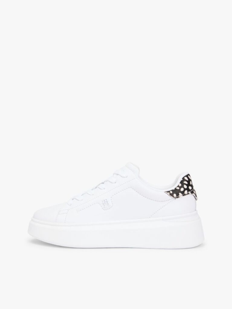 Άσπρο Δερμάτινα Sneakers Με Πλατφόρμα Και Λεοπάρ Λεπτομέρεια  Γυναίκες