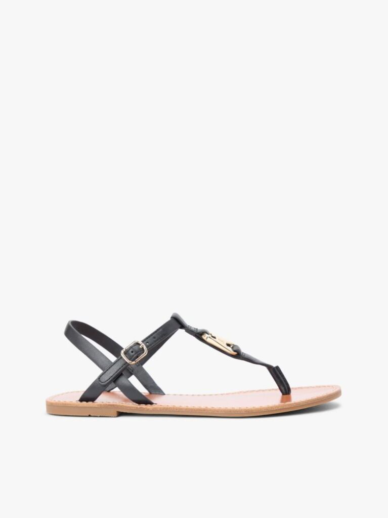Black Leather TH Monogram Strap Sandals  Women