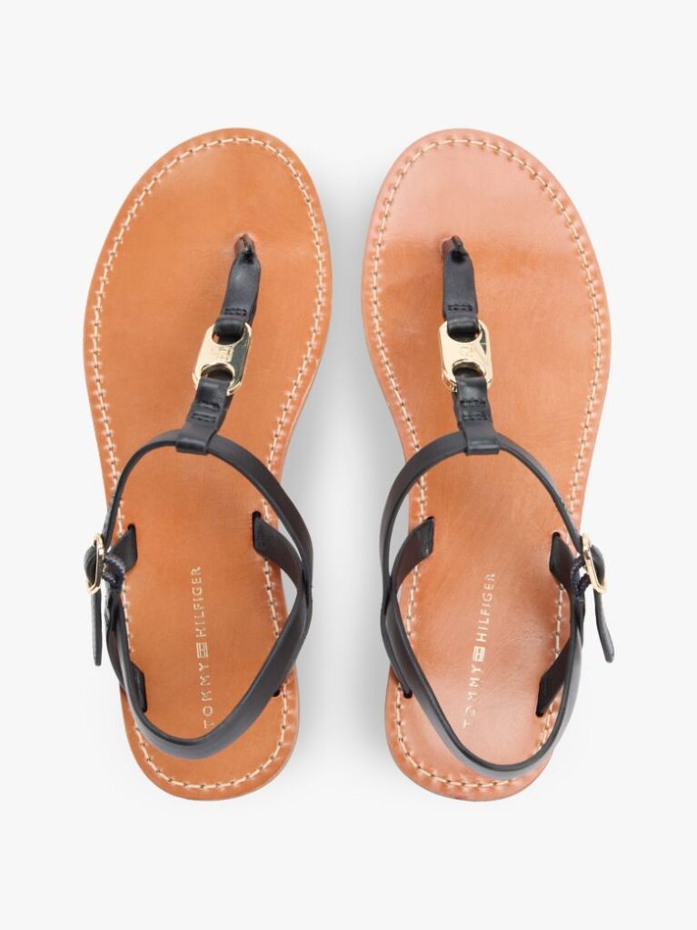 Black Leather TH Monogram Strap Sandals  Women