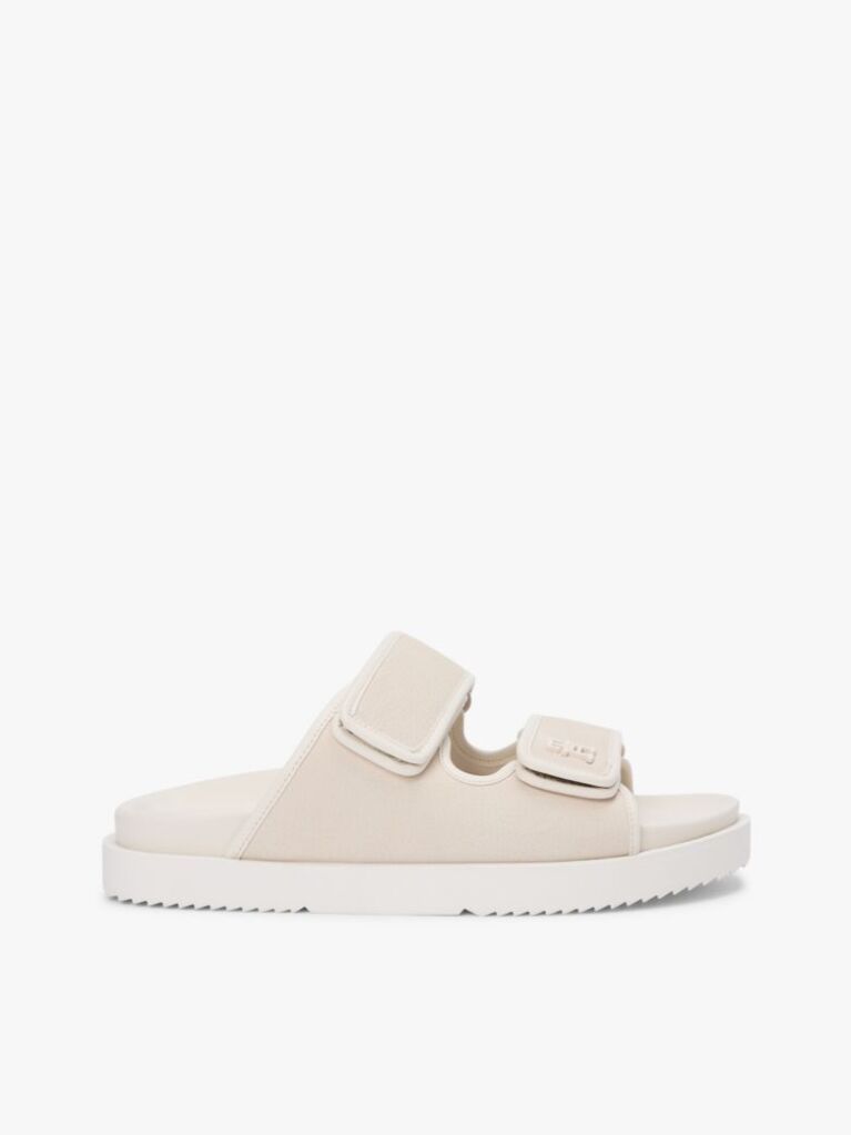 Beige Leather Double Strap Serrated Sandals  Women