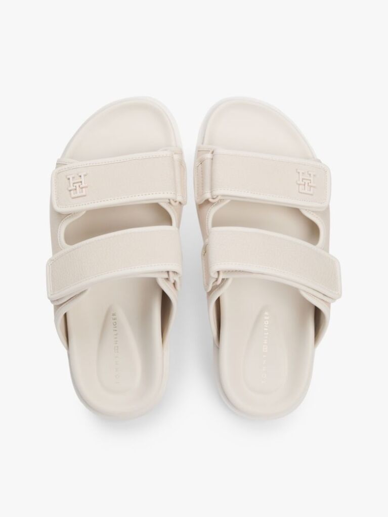 Beige Leather Double Strap Serrated Sandals  Women