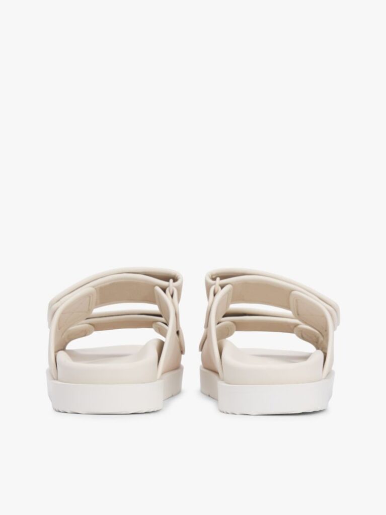 Beige Leather Double Strap Serrated Sandals  Women
