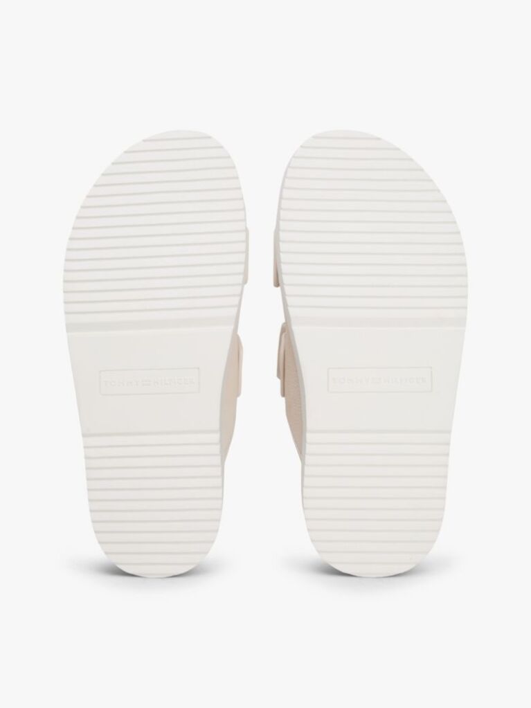 Beige Leather Double Strap Serrated Sandals  Women
