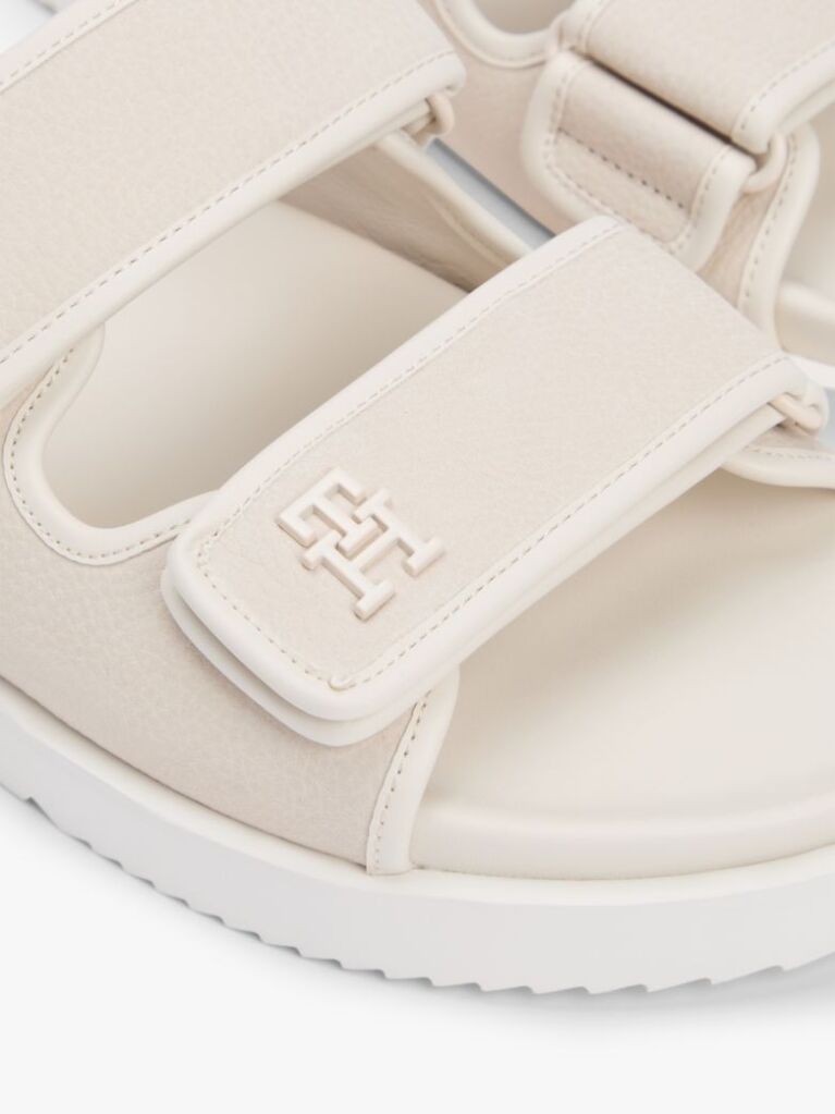 Beige Leather Double Strap Serrated Sandals  Women
