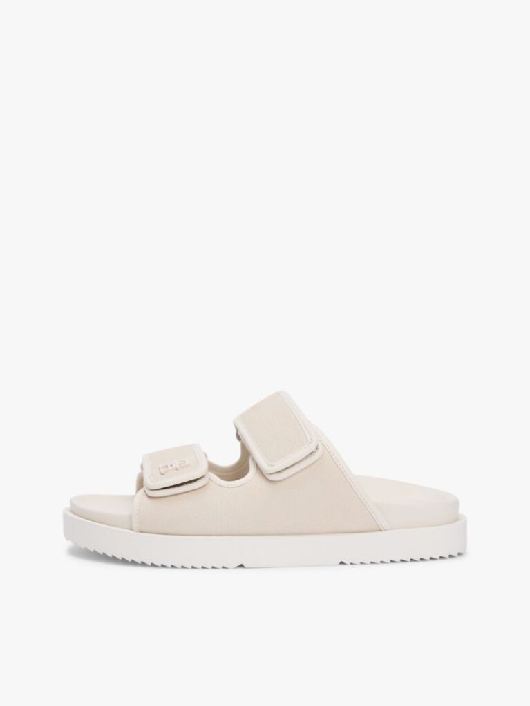 Beige Leather Double Strap Serrated Sandals  Women