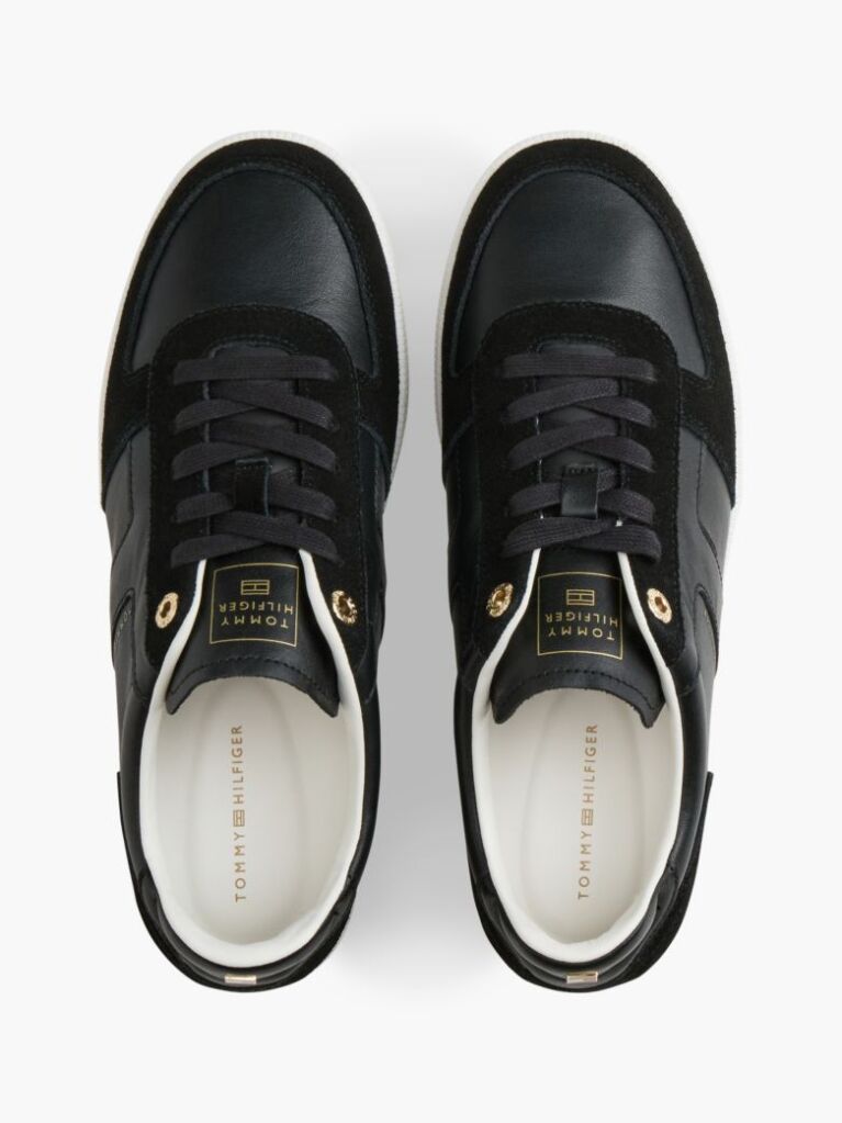 Μαύρο Δερμάτινα Sneakers Με Μίξη Υφών  Γυναίκες