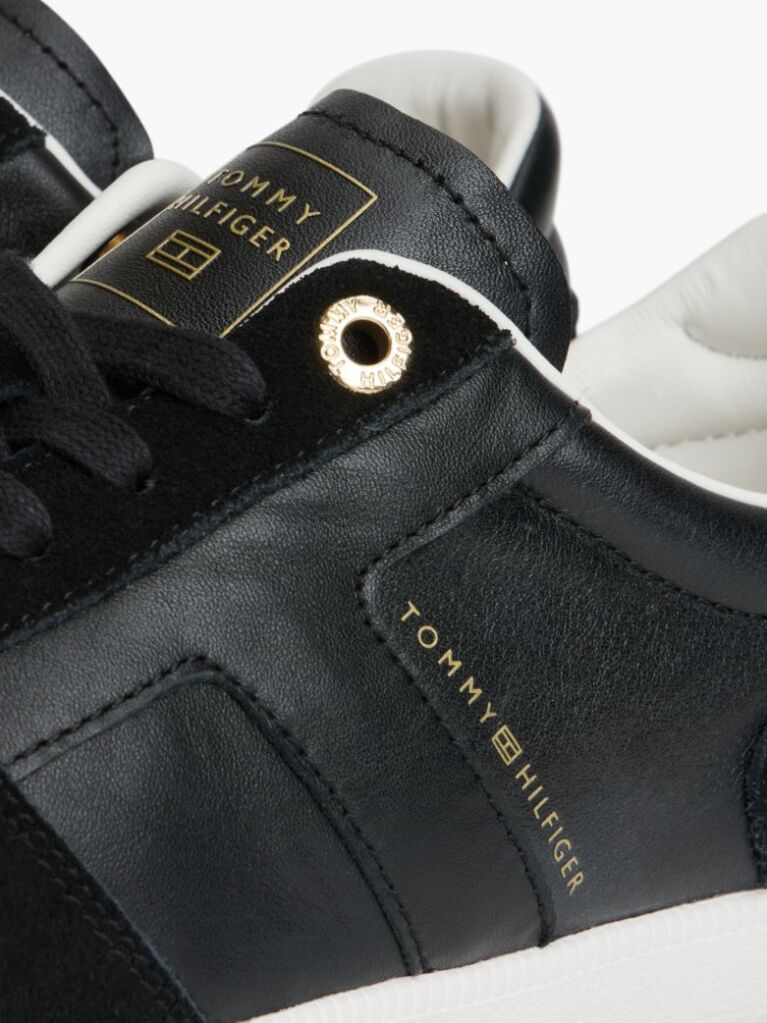 Μαύρο Δερμάτινα Sneakers Με Μίξη Υφών  Γυναίκες