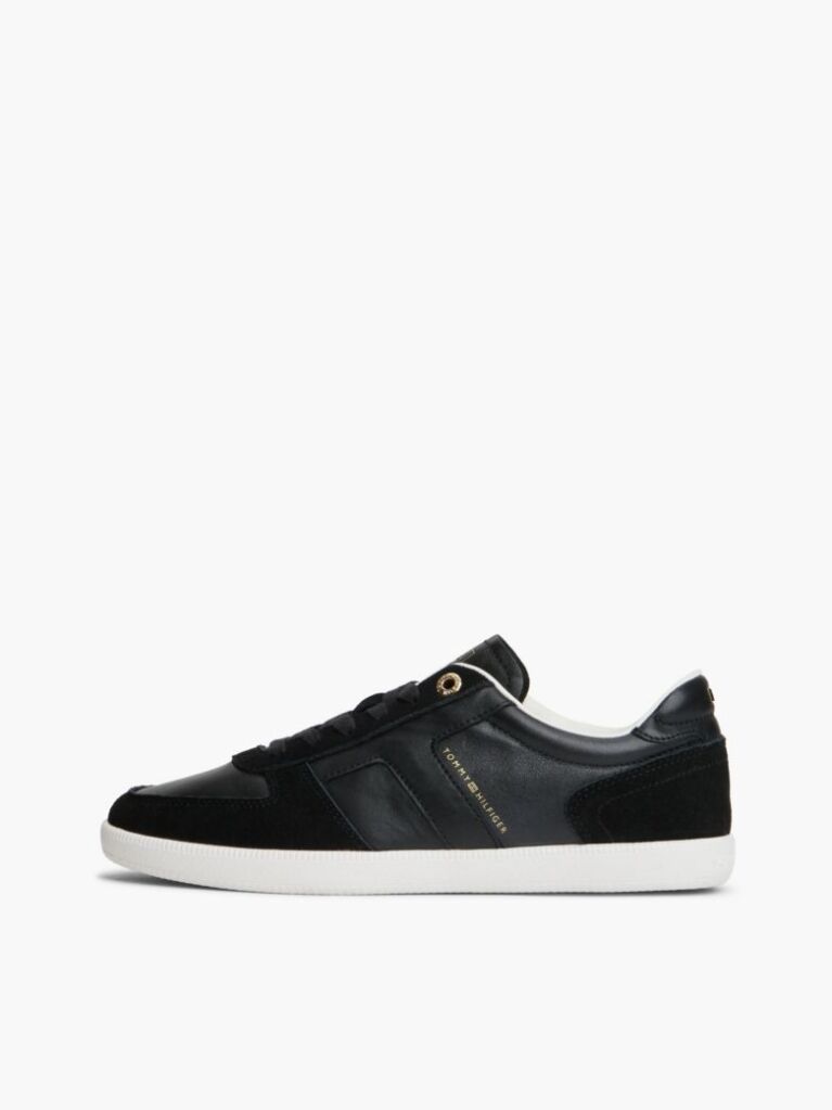Μαύρο Δερμάτινα Sneakers Με Μίξη Υφών  Γυναίκες