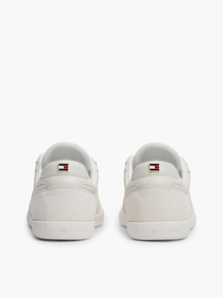 Beige Leather Mixed Texture Enamel Flag Sneakers  Women