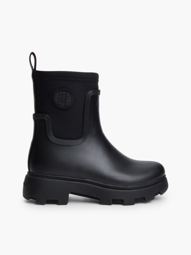 Black TH Monogram Cleat Rain Boots  Women