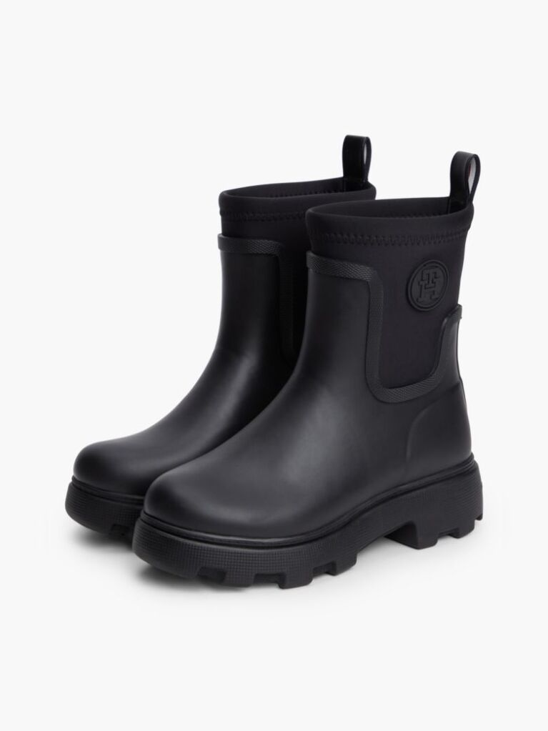 Black TH Monogram Cleat Rain Boots  Women