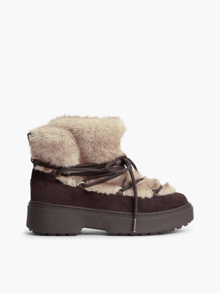 Brown Faux Fur Water Resistant Suede Snow Boots  Women
