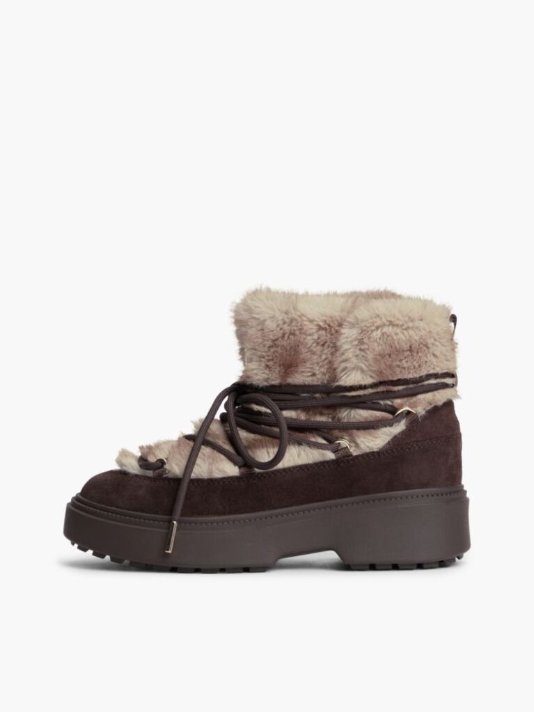 Brown Faux Fur Water Resistant Suede Snow Boots  Women