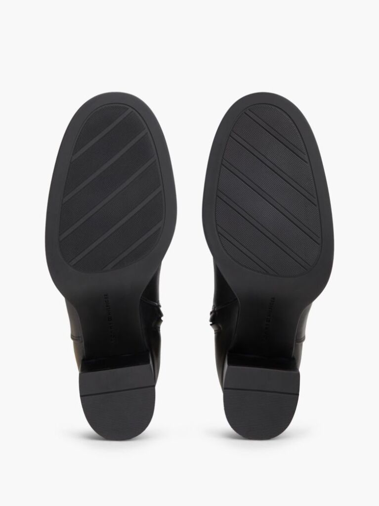 Black Block Heel Leather Riding Ankle Boots  Women