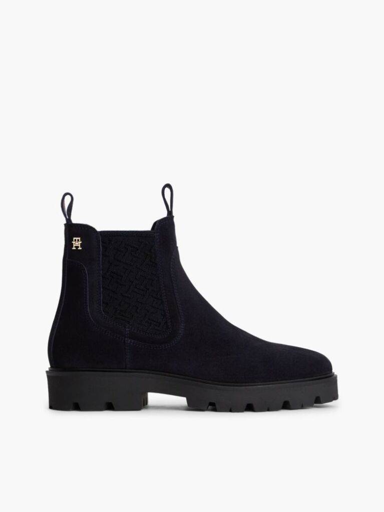 Blue Suede TH Monogram Panel Chelsea Boots  Women
