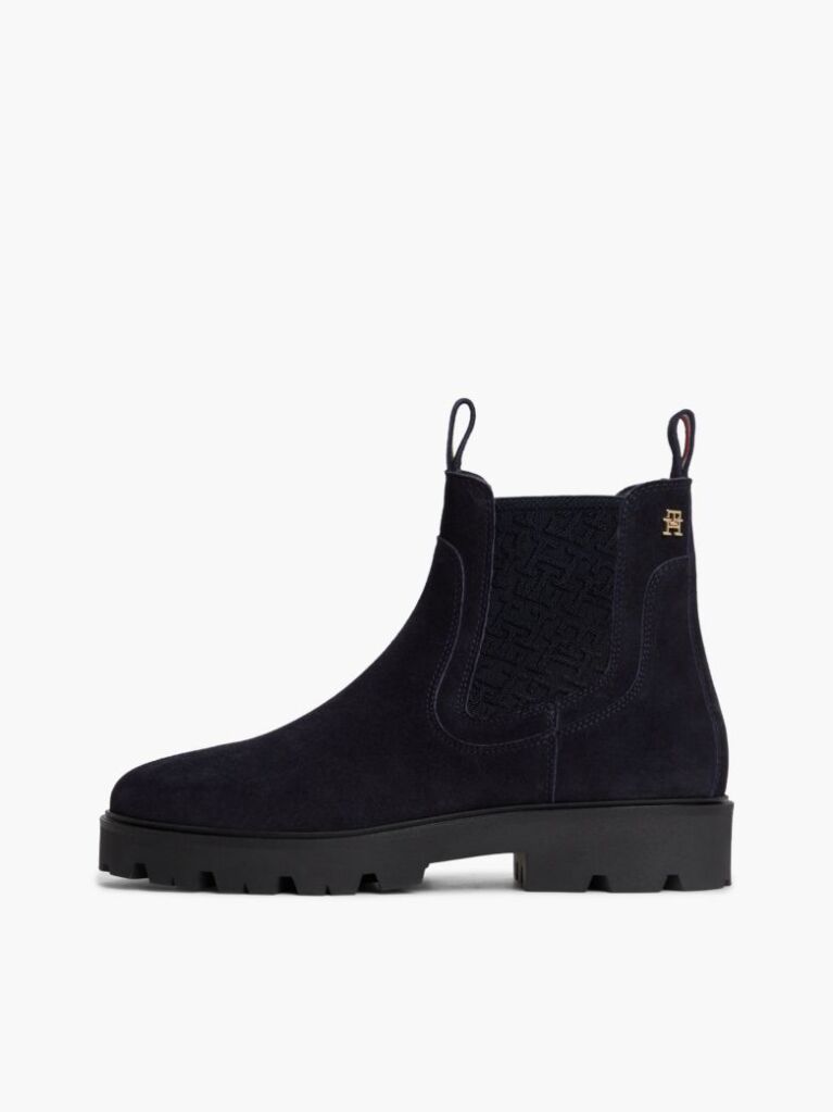 Blue Suede TH Monogram Panel Chelsea Boots  Women