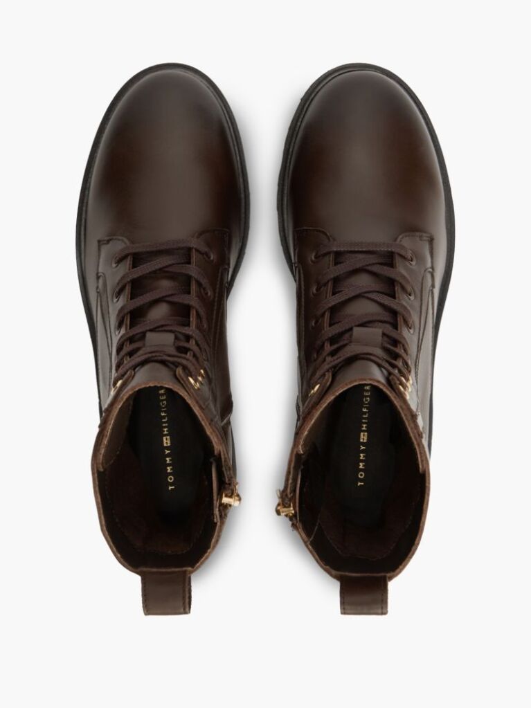 Brown TH Monogram Leather Lace-Up Boots  Women