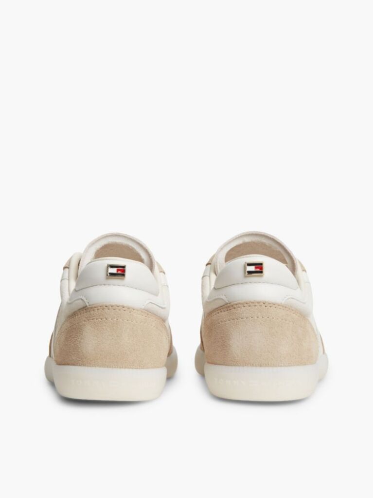 Beige Suede Mixed Texture Enamel Flag Sneakers  Women