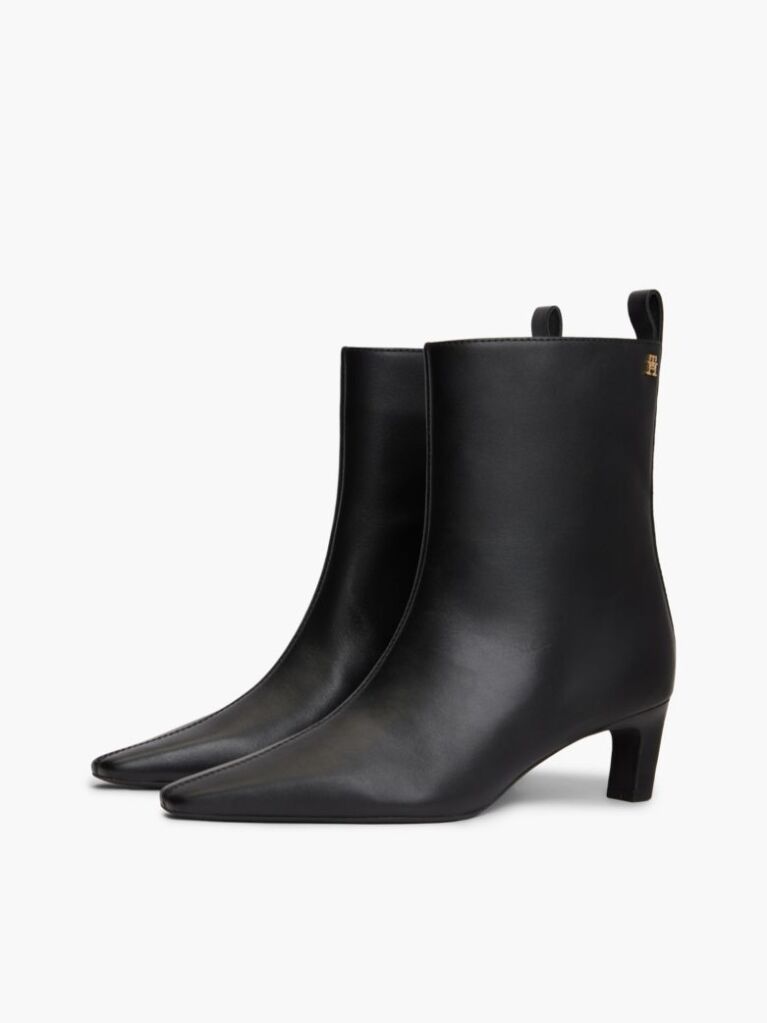 Black Kitten Heel Leather Ankle Boots  Women