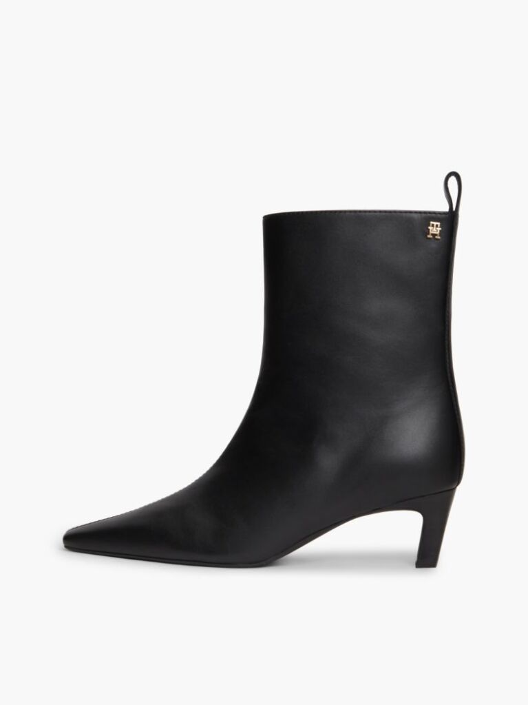 Black Kitten Heel Leather Ankle Boots  Women