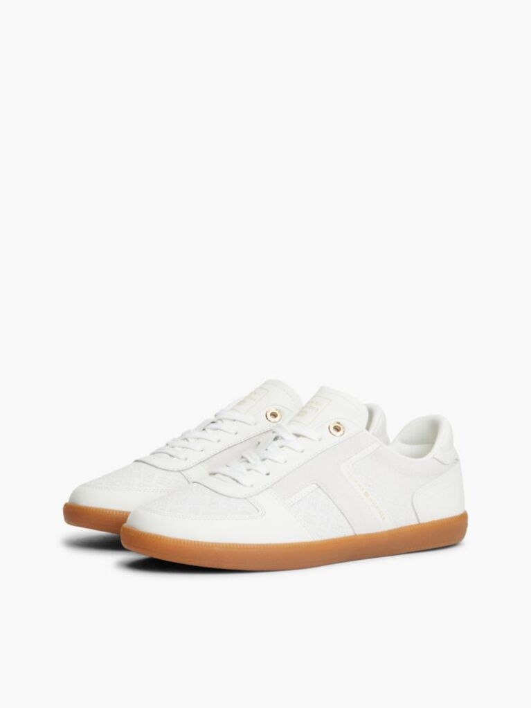 Beige Embossed TH Monogram Leather Sneakers  Women
