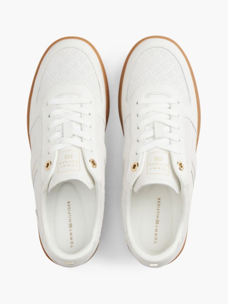 Beige Embossed TH Monogram Leather Sneakers  Women