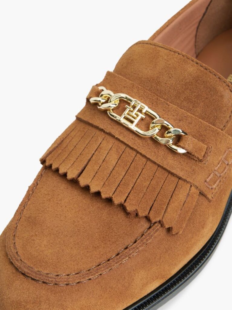 Brown Suede Fringe Horsebit Loafers  Women