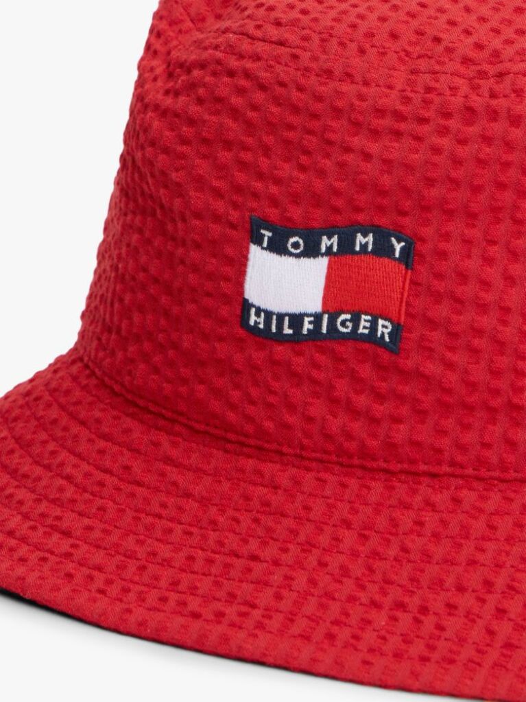 Red Kids' Wavy Flag Seersucker Bucket Hat  Kids Unisex