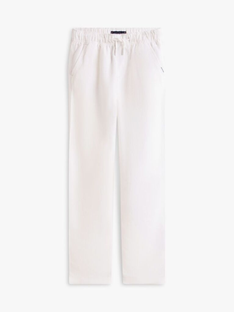 White Linen Blend Drawstring Trousers  Boys