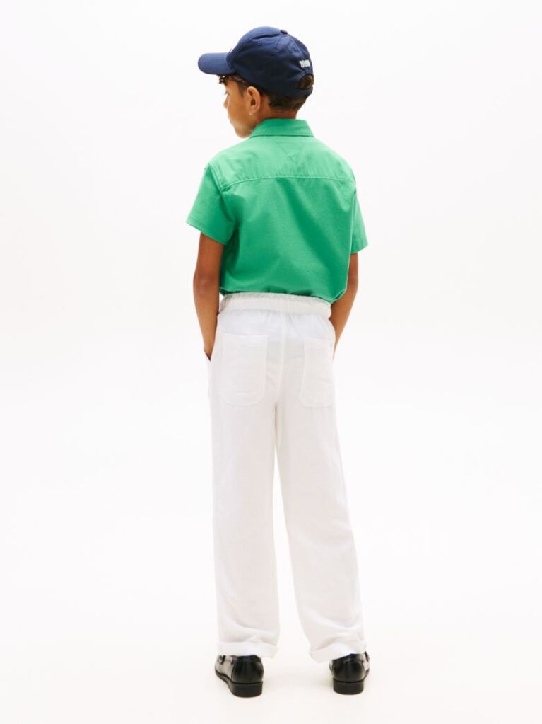 White Linen Blend Drawstring Trousers  Boys