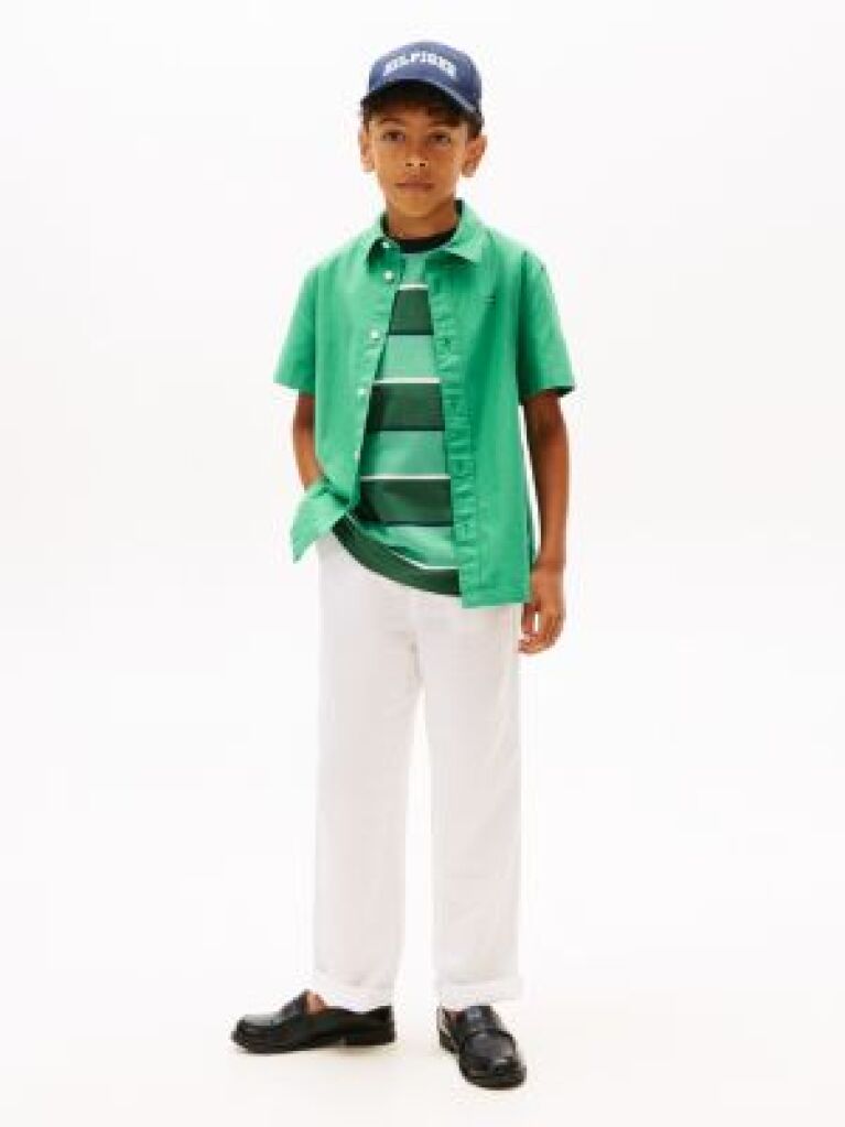 White Linen Blend Drawstring Trousers  Boys
