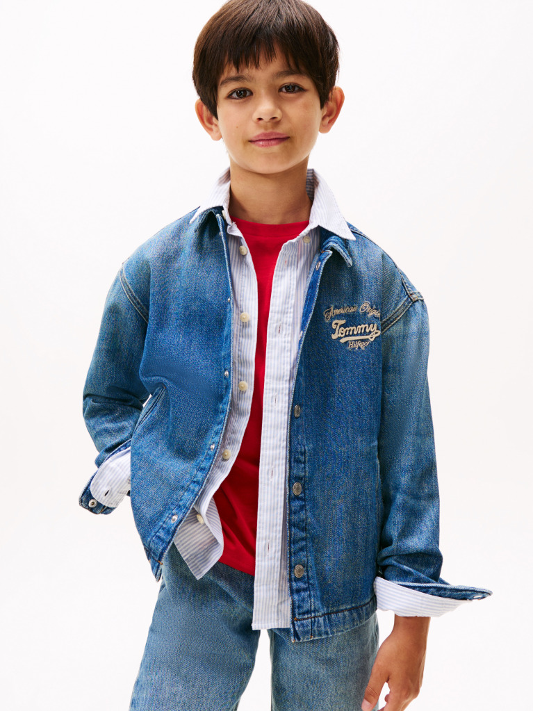 Μπλε Denim Shacket Με Ξεθωριασμένο Εφέ Και Κεντητή Λεπτομέρεια  Αγόρια
