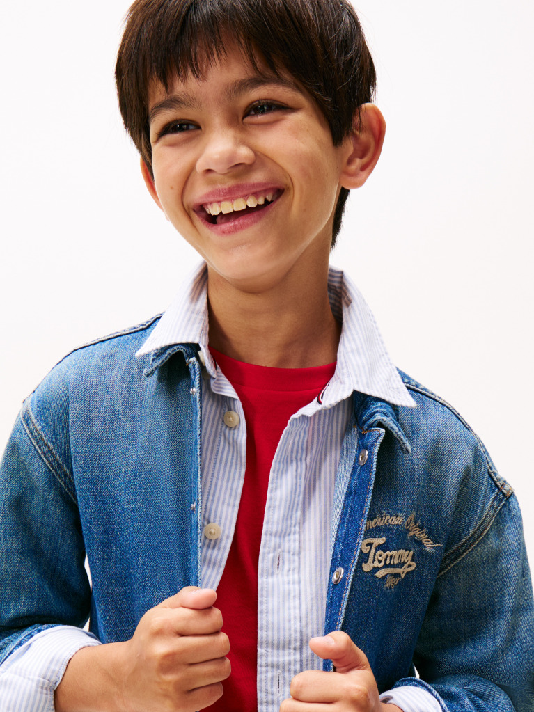 Μπλε Denim Shacket Με Ξεθωριασμένο Εφέ Και Κεντητή Λεπτομέρεια  Αγόρια