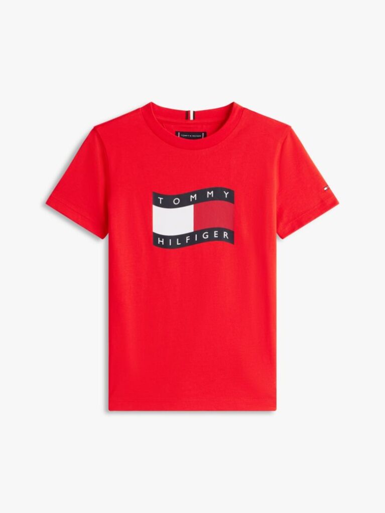 Κόκκινο T-Shirt Με Κυματιστή Σημαία Και Κλασική Λαιμόκοψη  Αγόρια