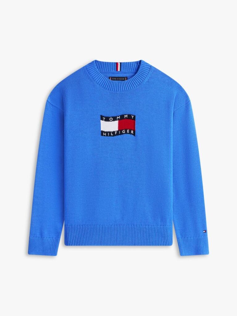 Μπλε Πουλόβερ Με Intarsia Σημαιάκι Και Κλασική Λαιμόκοψη  Αγόρια